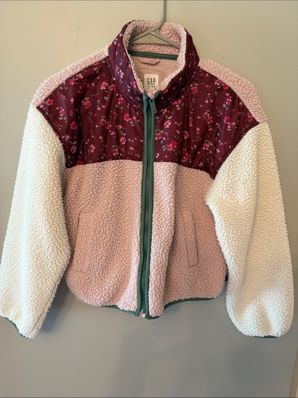 GAP Kids Pink & Burgundy Floral Sherpa Fleece Jacket